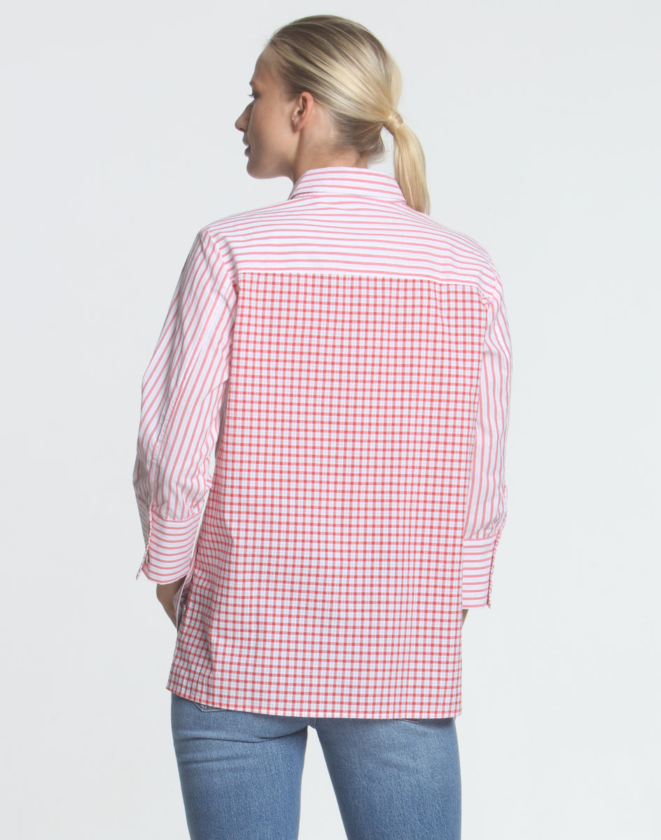 Maxine 3/4 Sleeve Seersucker Stripe/Check Shirt