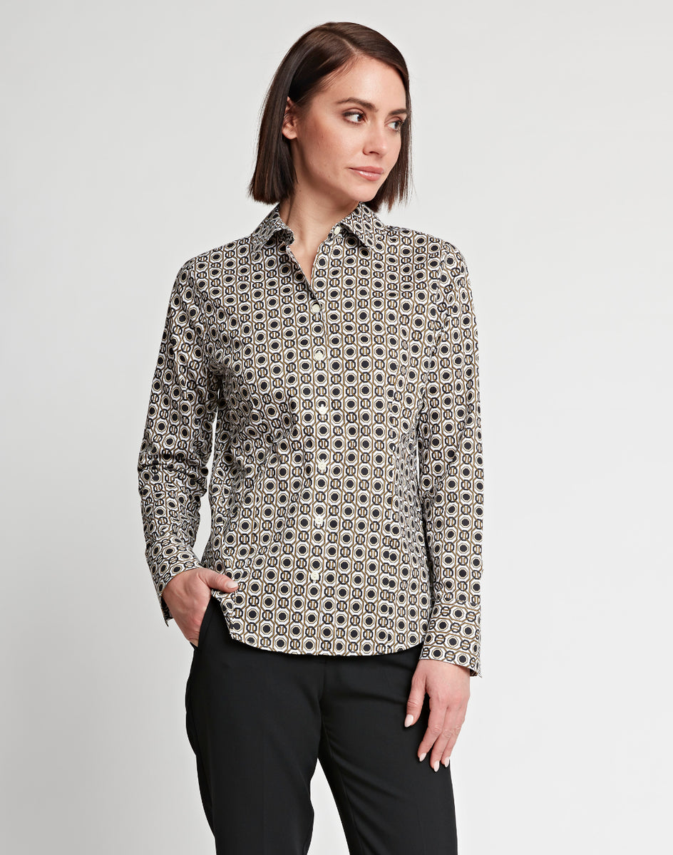 Diane Long Sleeve Geometric Tile Print Fitted Shirt – Hinson Wu