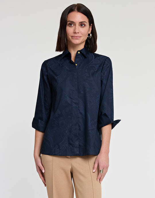 Xena 3/4 Sleeve Bali Jacquard Zip Back Shirt