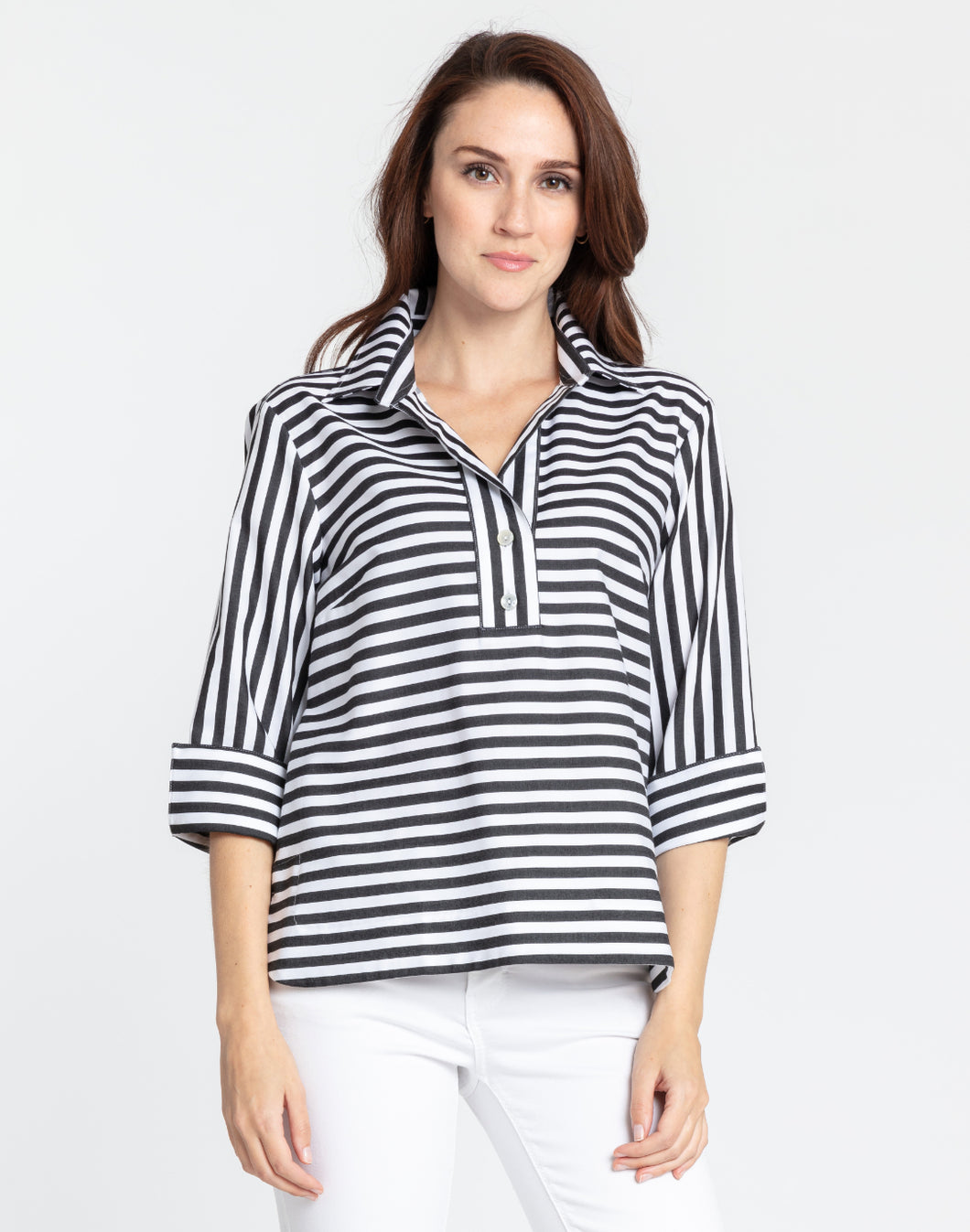 Aileen 3/4 Sleeve Stripe/Gingham Top