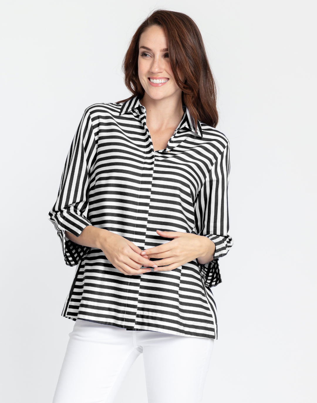 Xena 3/4 Sleeve Stripe/Gingham Combo Shirt