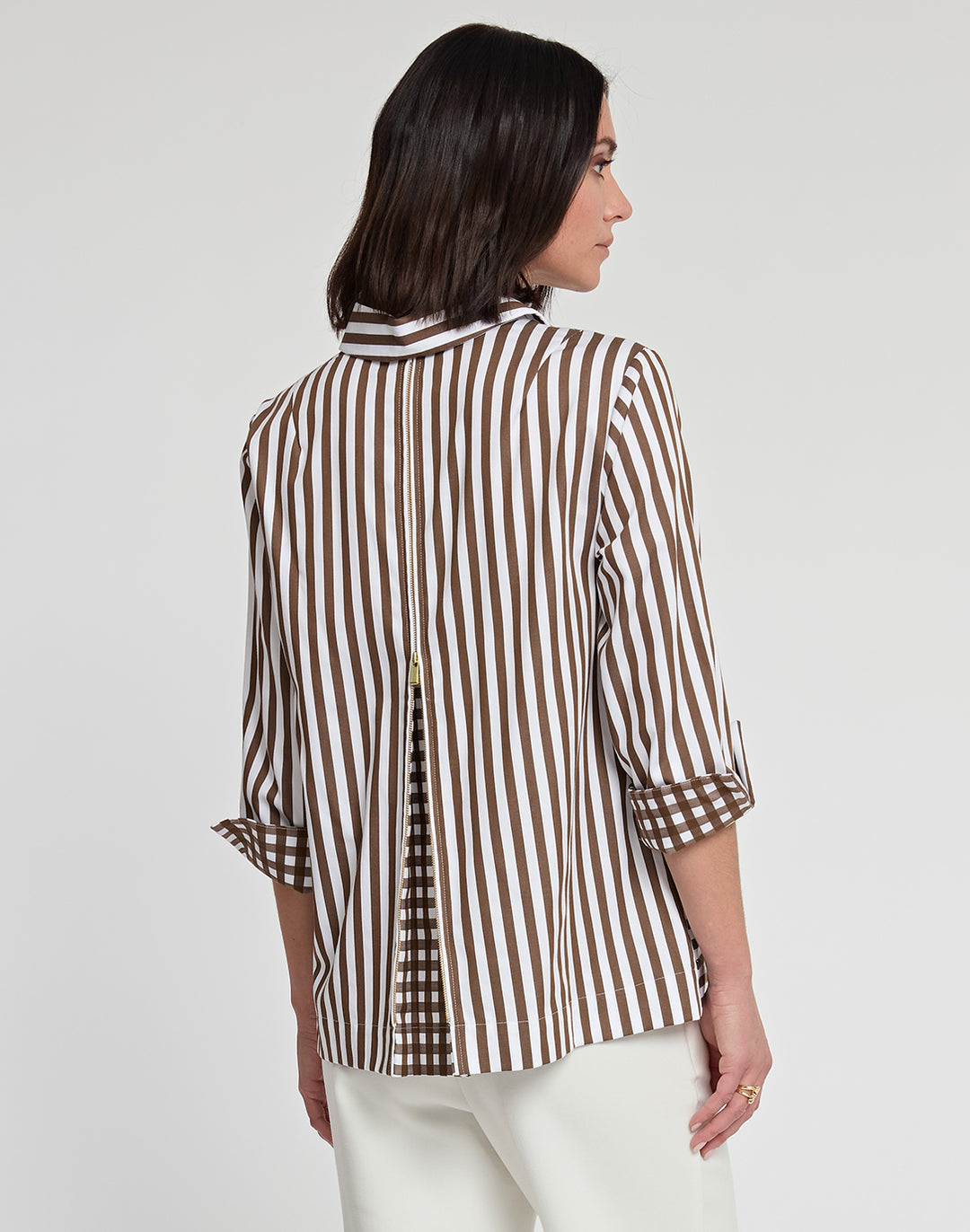 Xena 3/4 Sleeve Stripe/Gingham Combo Shirt