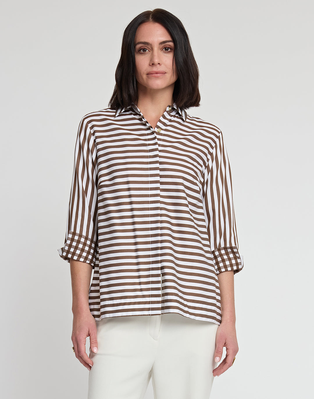 Xena 3/4 Sleeve Stripe/Gingham Combo Shirt