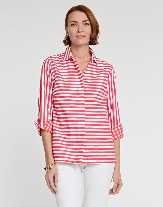 Xena 3/4 Sleeve Stripe/Gingham Combo Shirt