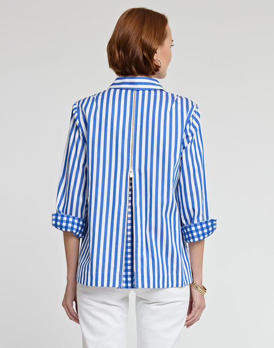 Xena 3/4 Sleeve Stripe/Gingham Combo Shirt