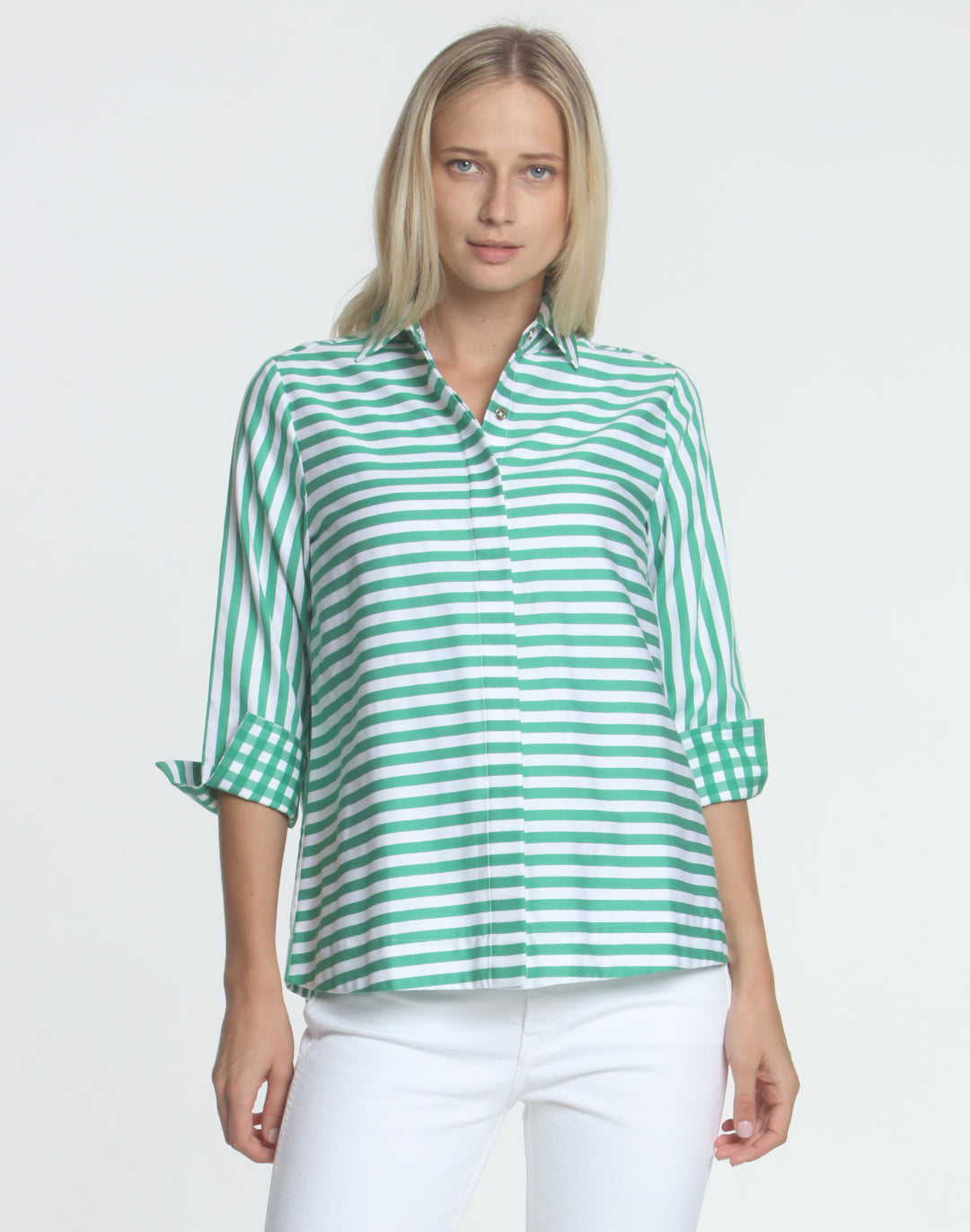 Xena 3/4 Sleeve Stripe/Gingham Combo Shirt