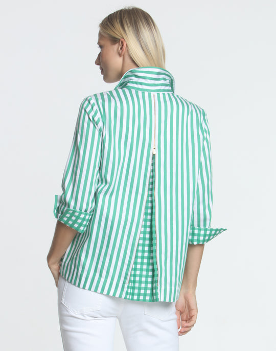 Xena 3/4 Sleeve Stripe/Gingham Combo Shirt