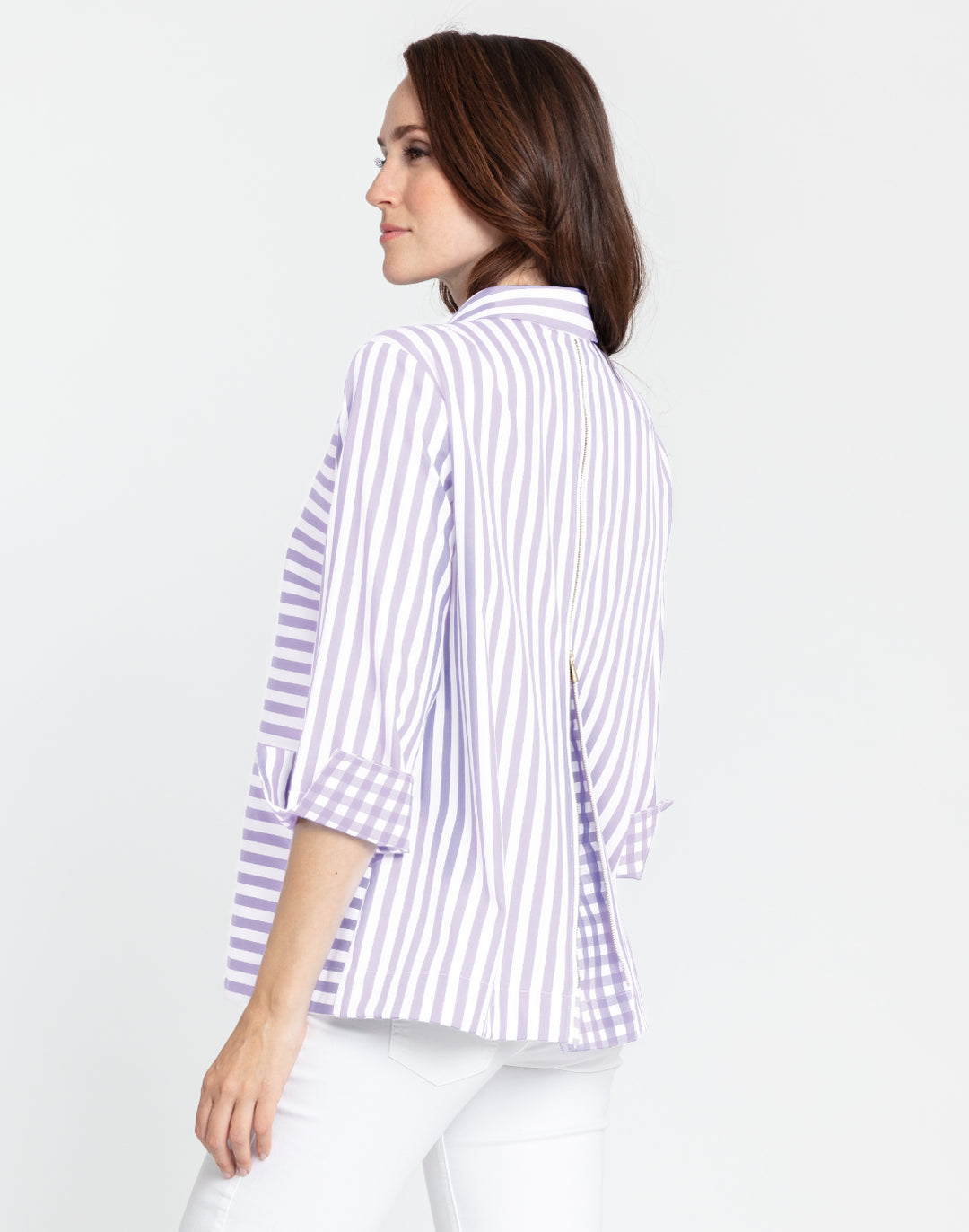 Xena 3/4 Sleeve Stripe/Gingham Combo Shirt