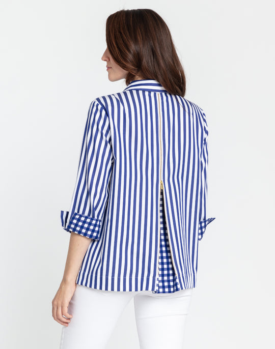 Xena 3/4 Sleeve Stripe/Gingham Combo Shirt