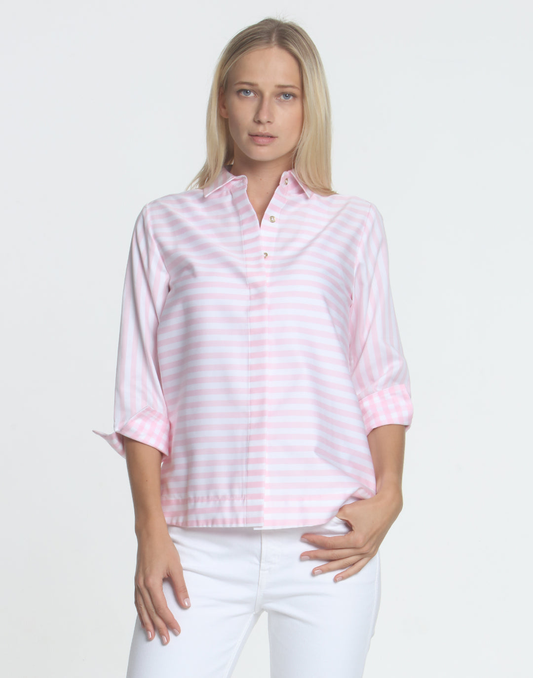 Xena 3/4 Sleeve Stripe/Gingham Combo Shirt