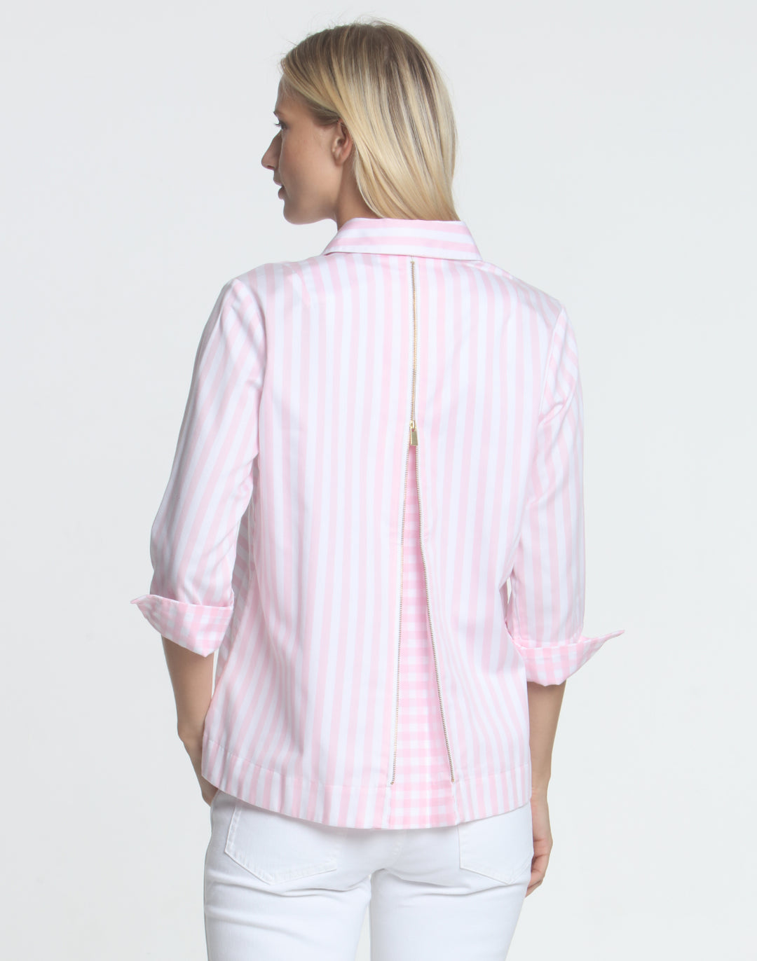 Xena 3/4 Sleeve Stripe/Gingham Combo Shirt