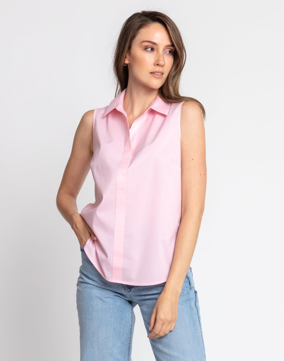 Lizette Sleeveless Woven/Knit Shirt