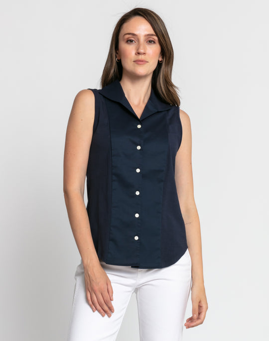 Donna Sleeveless Wing Collar "T" Shirt