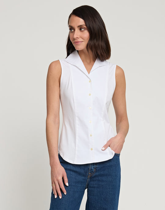 Donna Sleeveless Wing Collar "T" Shirt