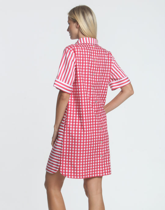 Aileen Short Sleeve Stripe/Gingham Dress