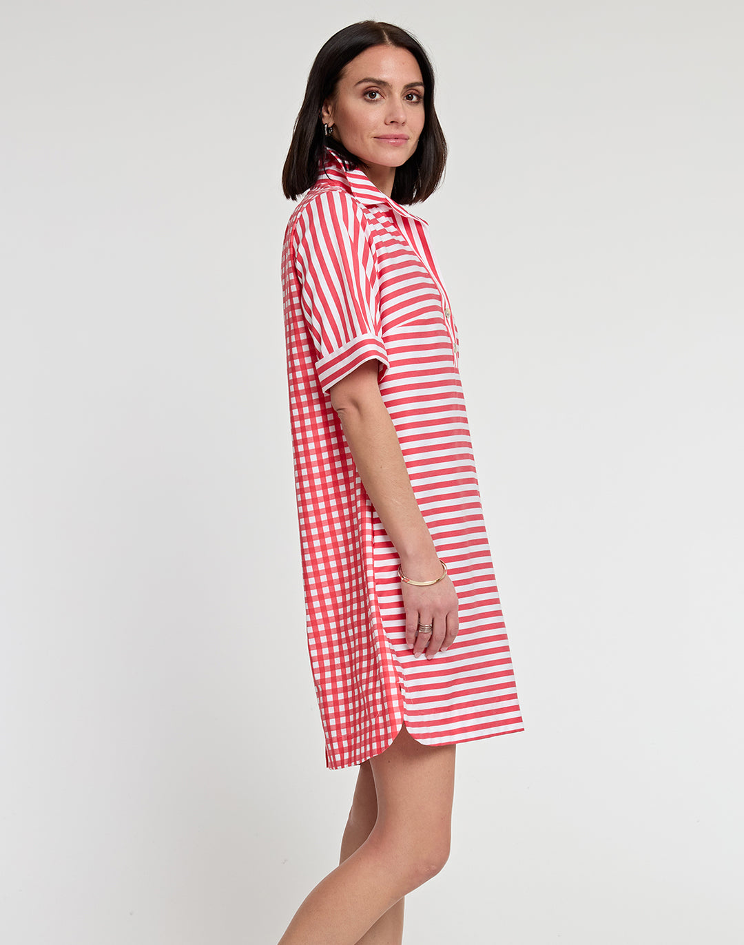 Aileen Short Sleeve Stripe/Gingham Dress