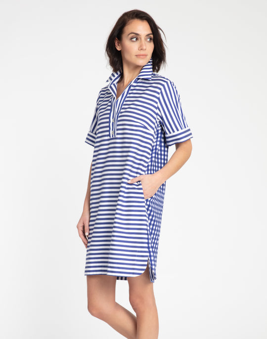 Aileen Short Sleeve Stripe/Gingham Dress