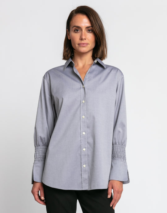 Kylie Luxe Cotton Ruched Sleeve Shirt