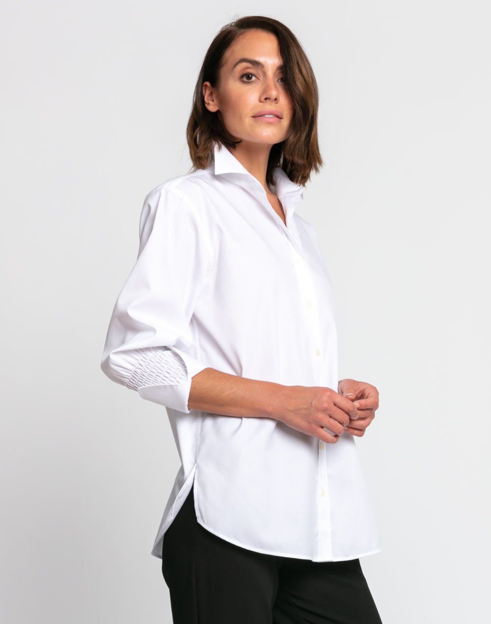 Kylie Luxe Cotton Ruched Sleeve Shirt