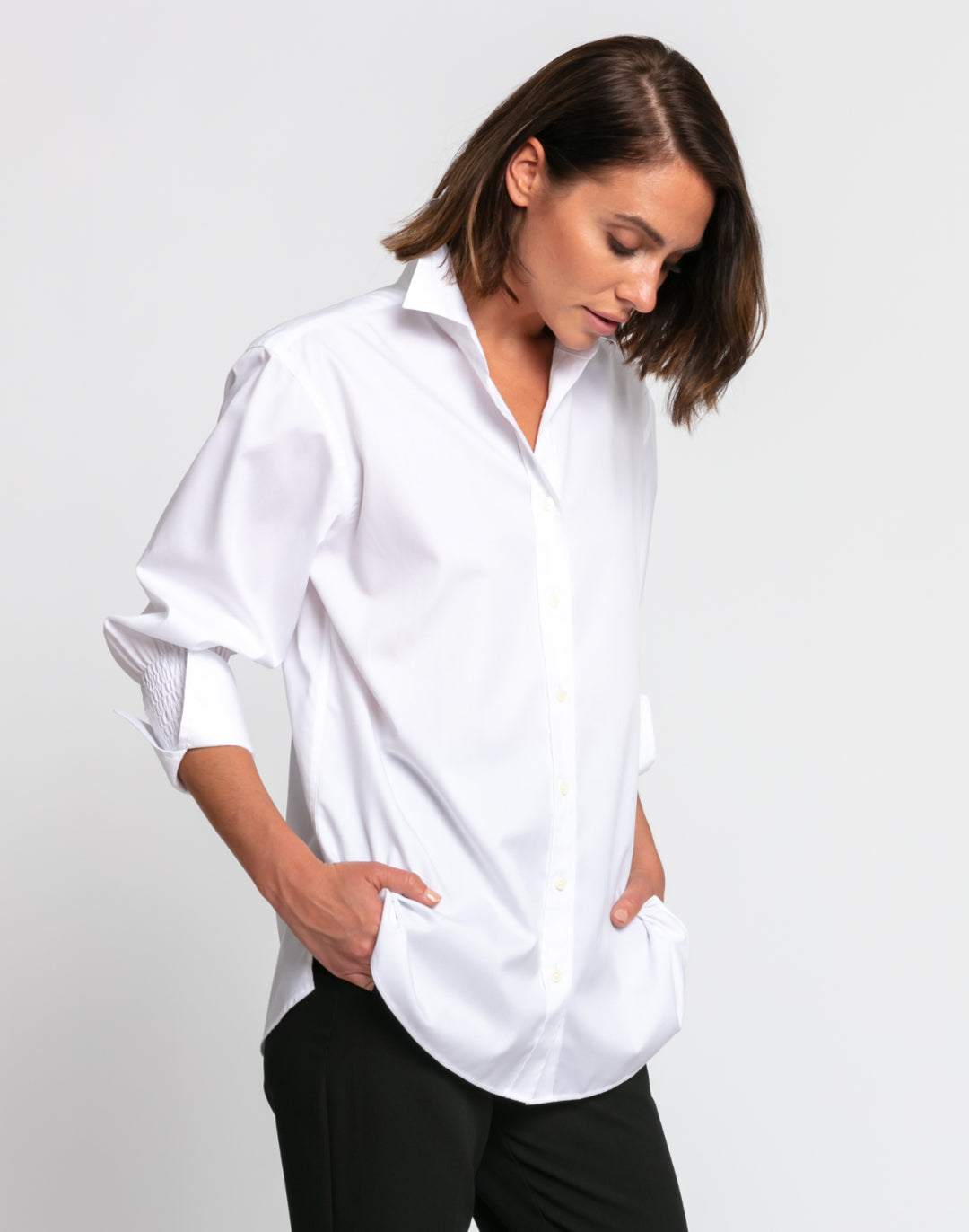 Kylie Luxe Cotton Ruched Sleeve Shirt