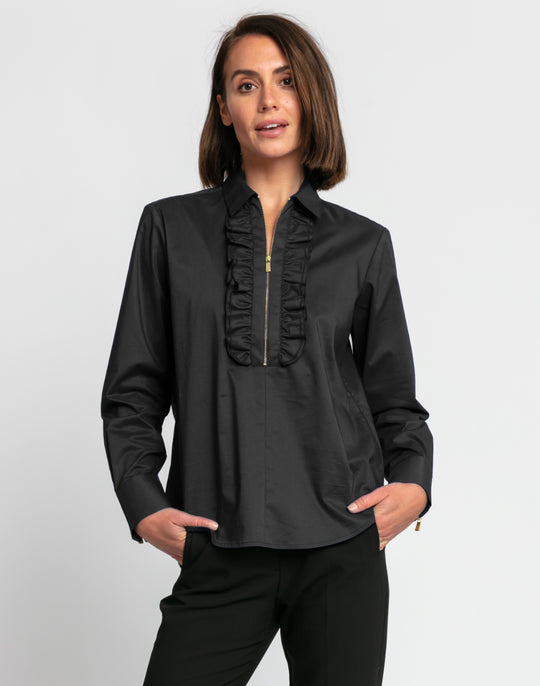 Madison Long Sleeve Ruffle Half Zip Top