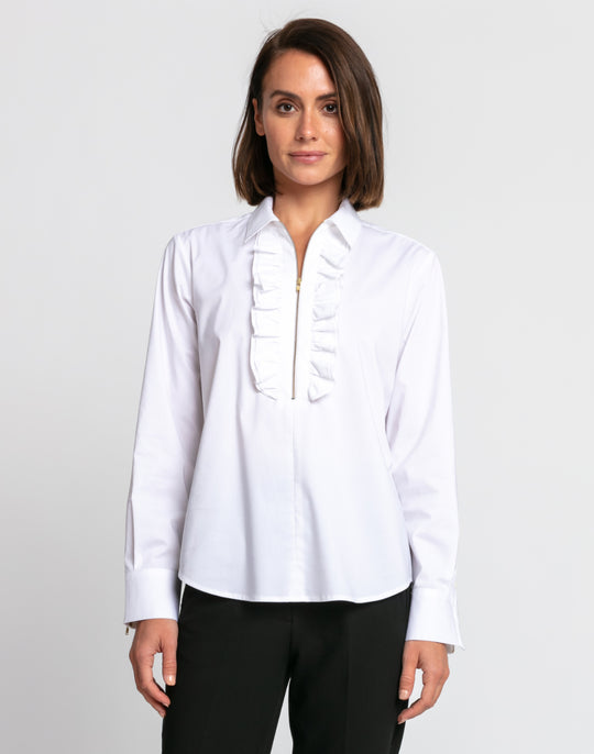 Madison Long Sleeve Ruffle Half Zip Top