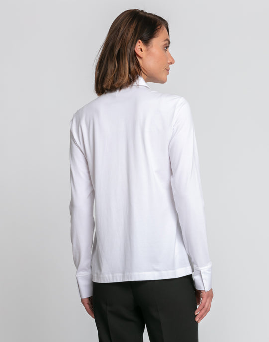 Dylon Long Sleeve Pleated Bib Woven/Knit Top