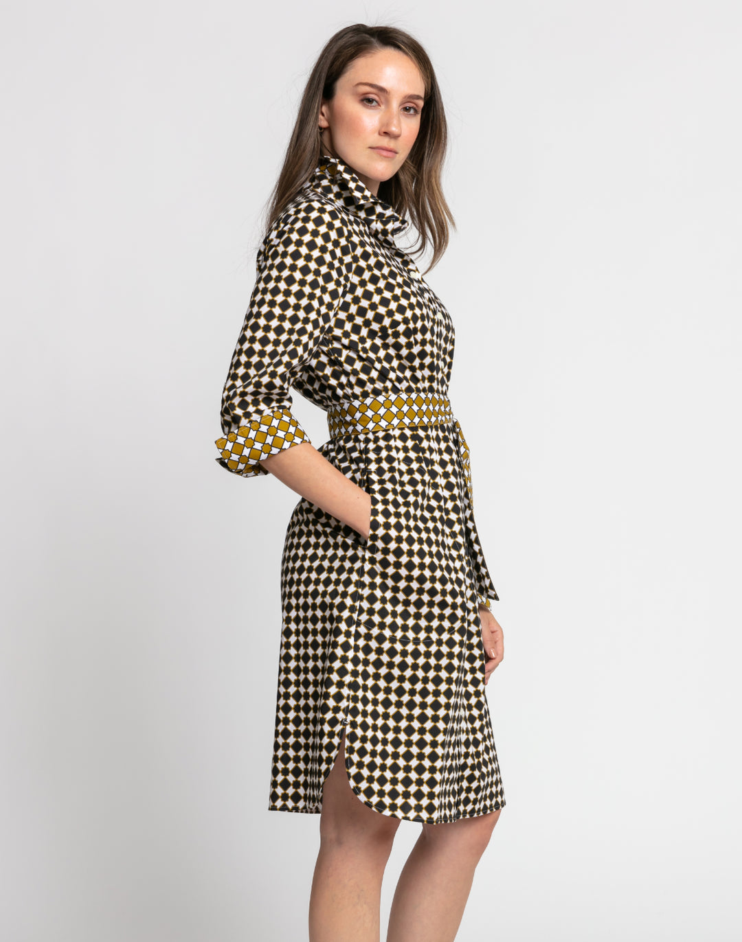 Kathleen 3/4 Sleeve Tile Print Dress