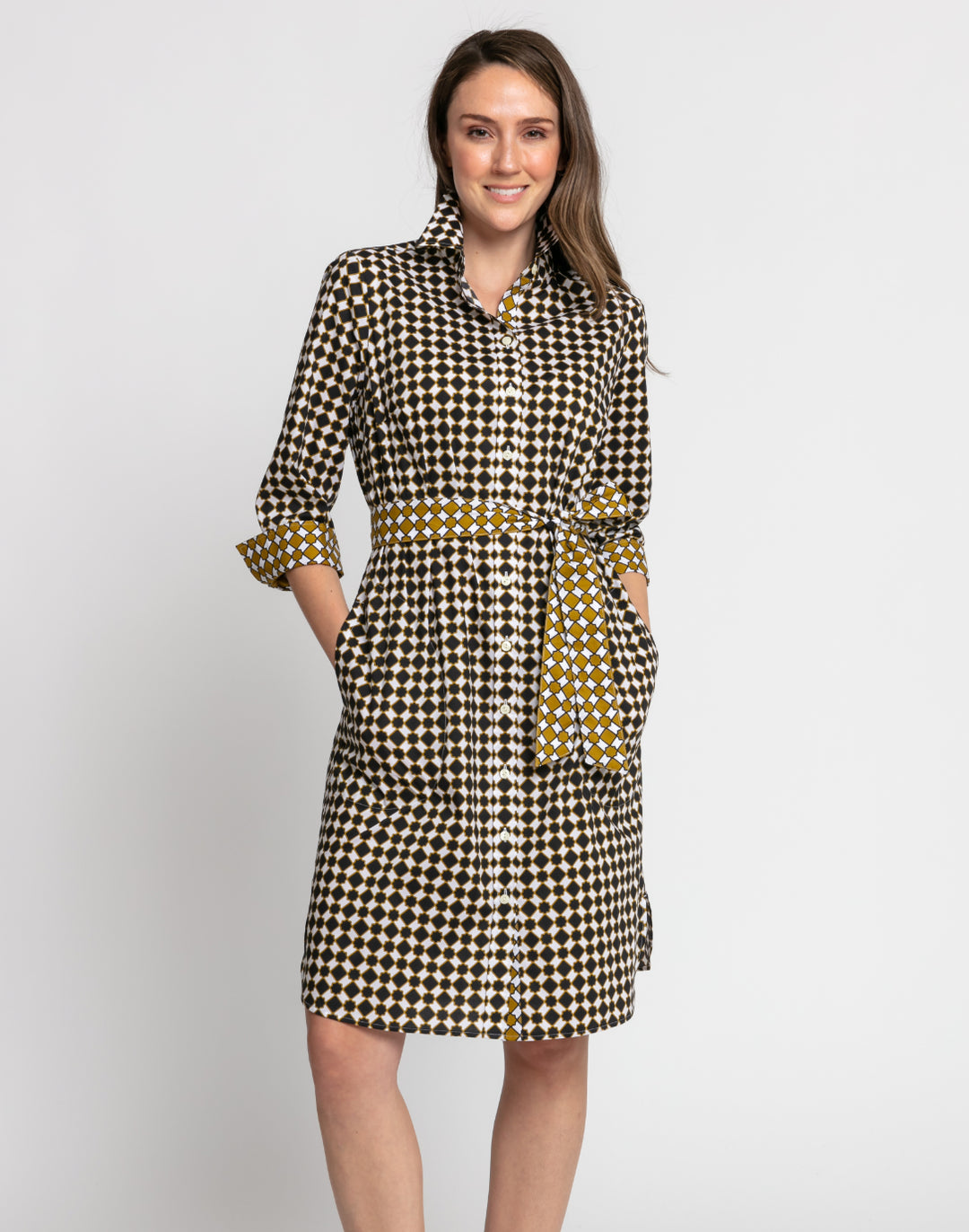 Kathleen 3/4 Sleeve Tile Print Dress