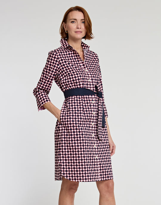 Kathleen 3/4 Sleeve Tile Print Dress