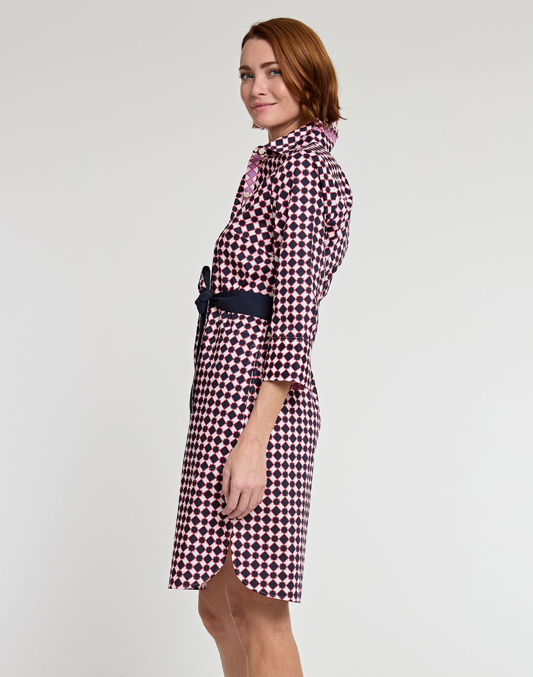 Kathleen 3/4 Sleeve Tile Print Dress