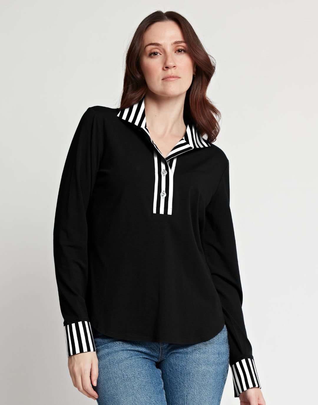 Leona Long Sleeve Knit With Stripe/Gingham Combo Top