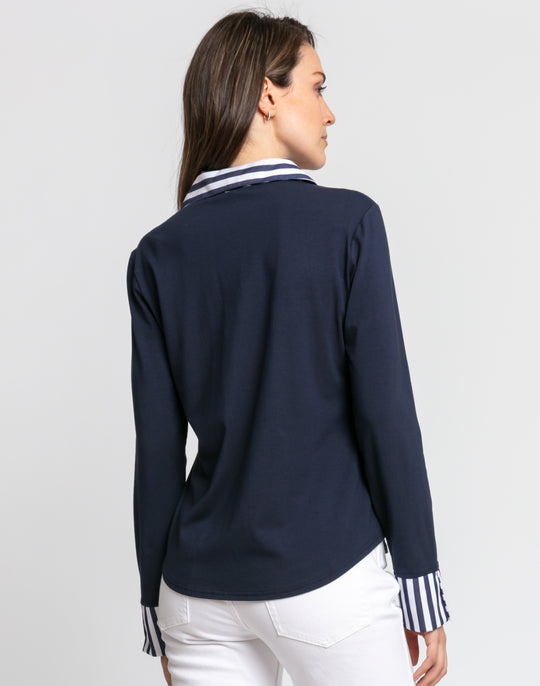 Leona Long Sleeve Knit With Stripe/Gingham Combo Top