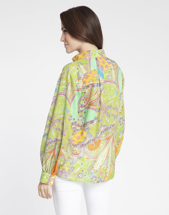 Billie Long Sleeve Linen Paisley Print