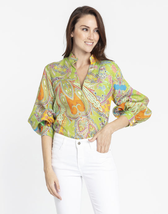 Billie Long Sleeve Linen Paisley Print