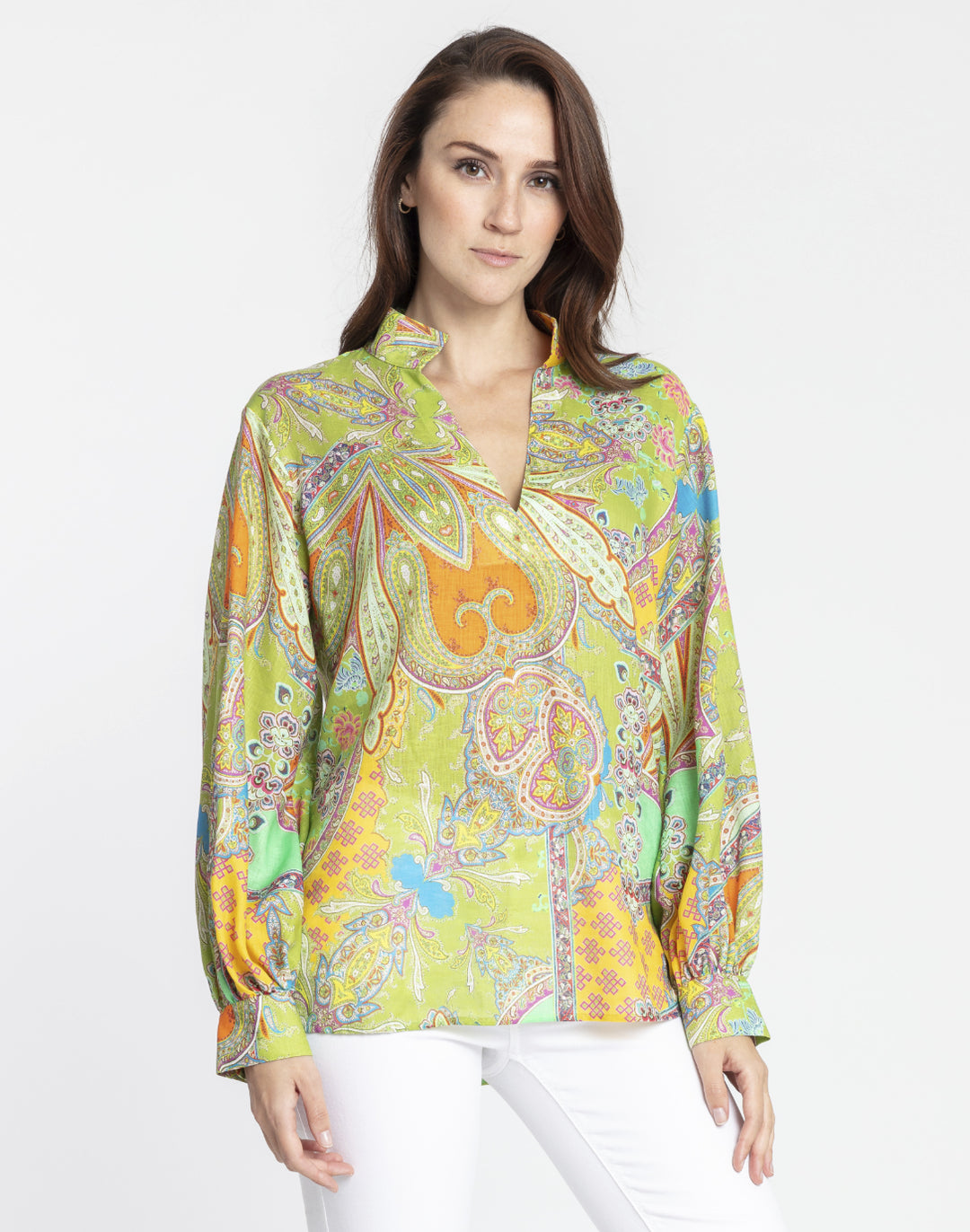 Billie Long Sleeve Linen Paisley Print