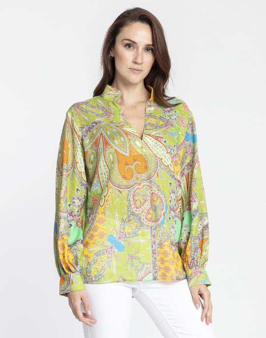 Billie Long Sleeve Linen Paisley Print