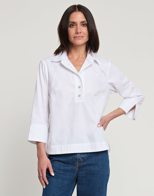 Aileen 3/4 Sleeve Deco Jacquard Pattern Top