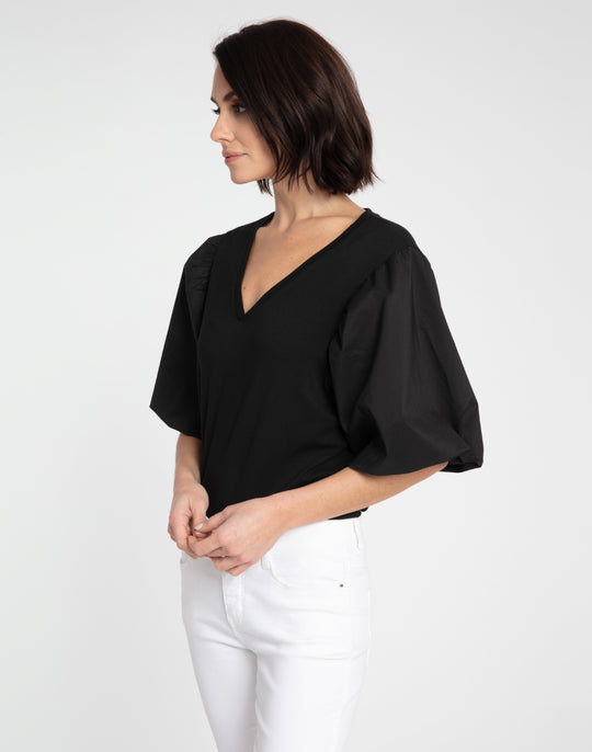 Kaitlyn Elbow Sleeve Woven/Knit Top