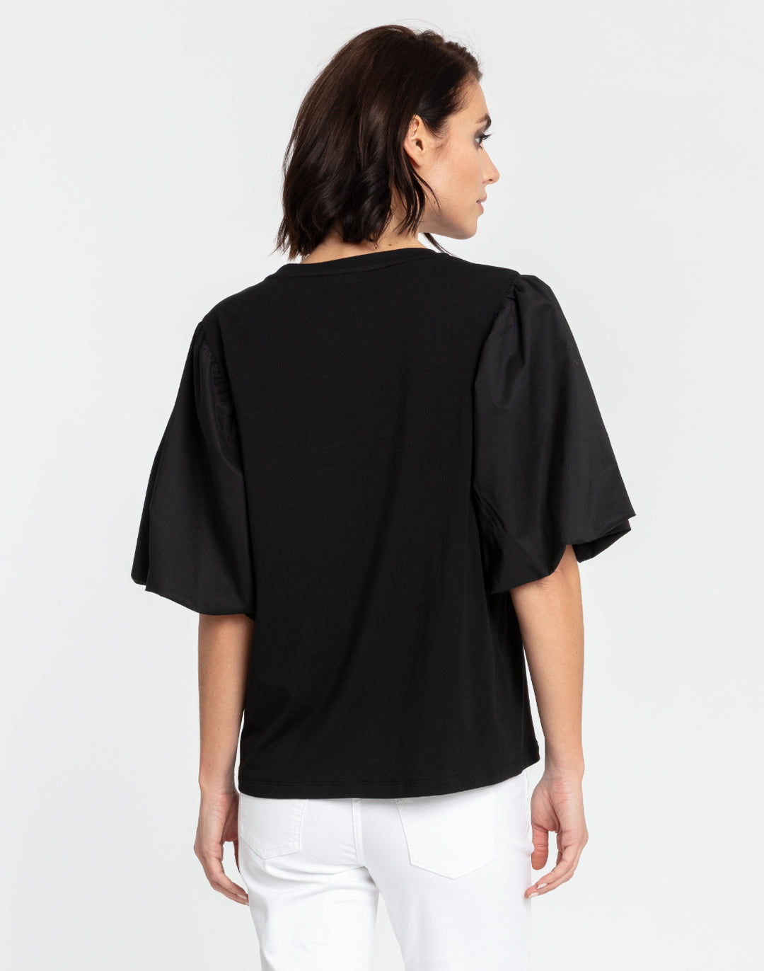 Kaitlyn Elbow Sleeve Woven/Knit Top