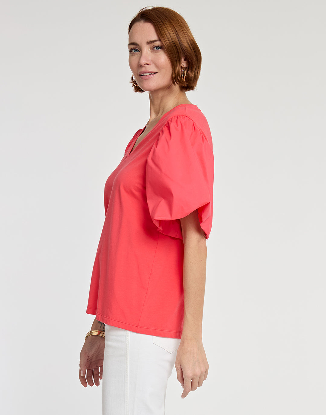 Kaitlyn Elbow Sleeve Woven/Knit Top