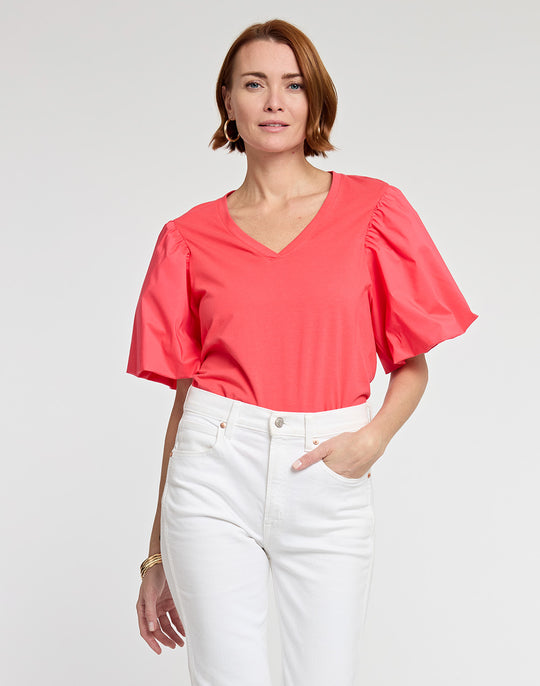 Kaitlyn Elbow Sleeve Woven/Knit Top