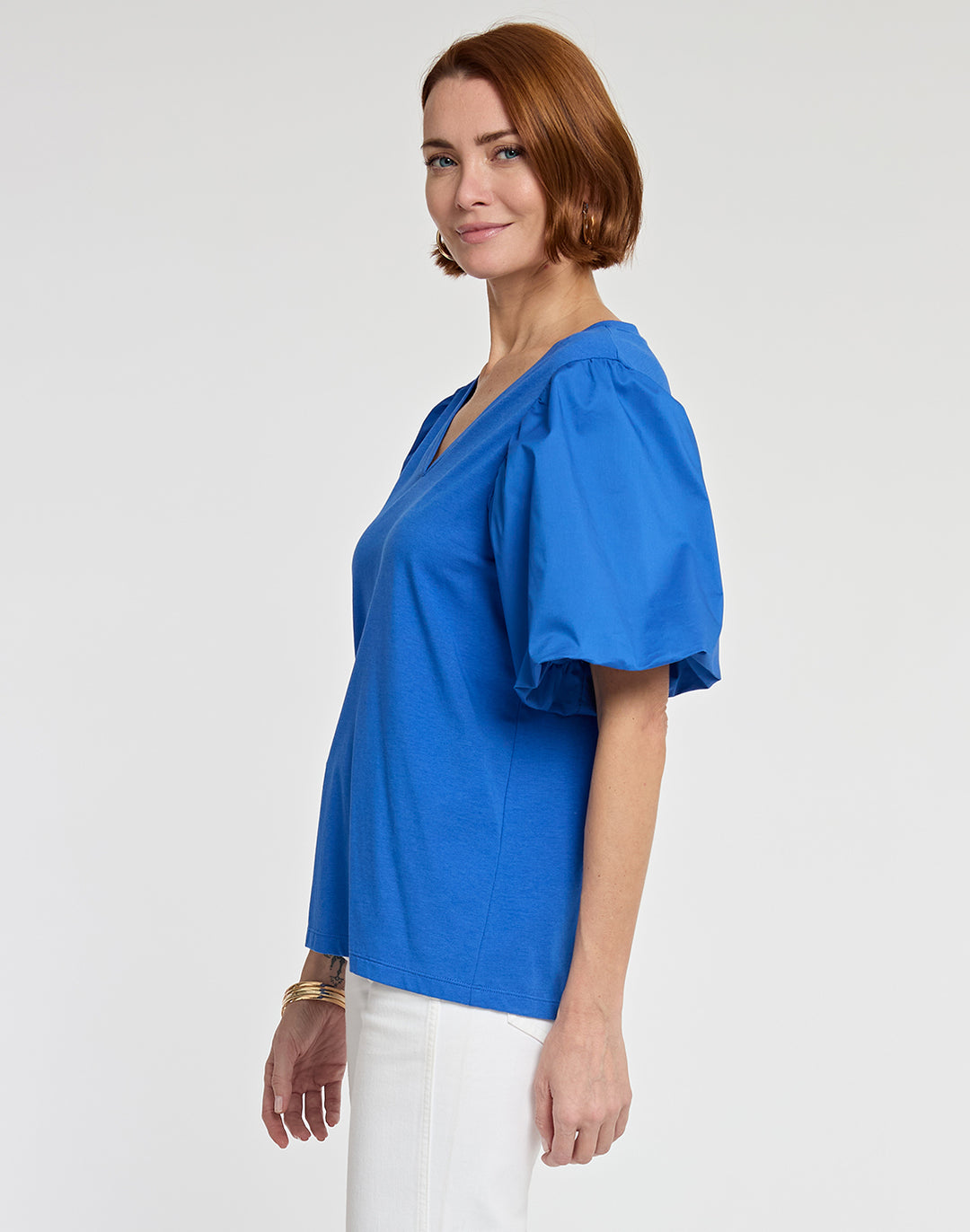 Kaitlyn Elbow Sleeve Woven/Knit Top