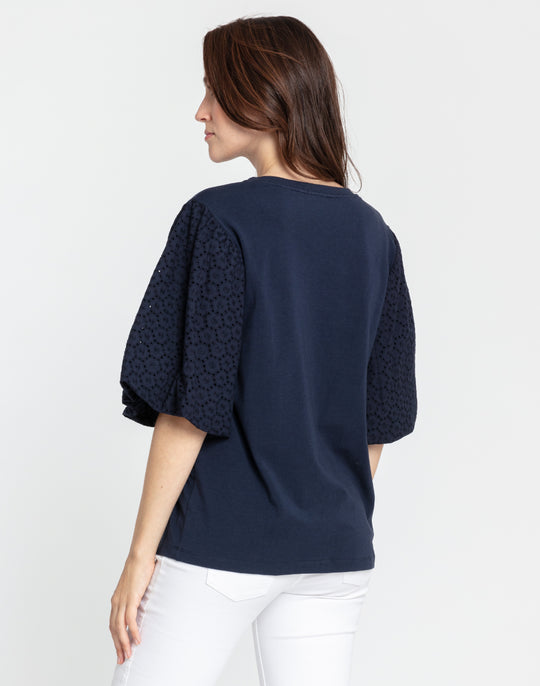 Kaitlyn Elbow Sleeve Woven/Knit Top