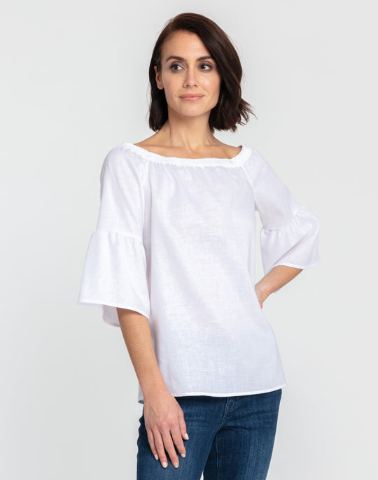 Lena Off Shoulder 3/4 Sleeve Luxe Linen Top