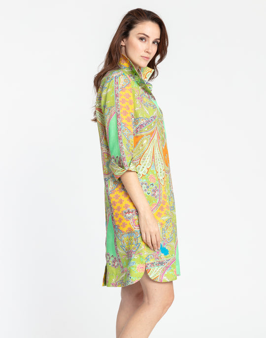 Aileen 3/4 Sleeve Linen Paisley Print Dress