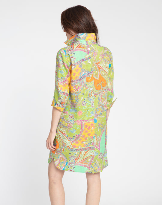 Aileen 3/4 Sleeve Linen Paisley Print Dress