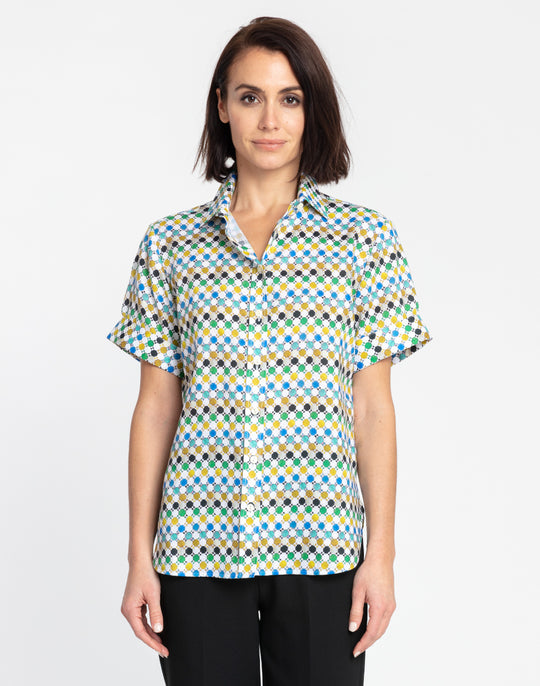 Layla Short Sleeve Mini Tile Luxe Linen Print Shirt