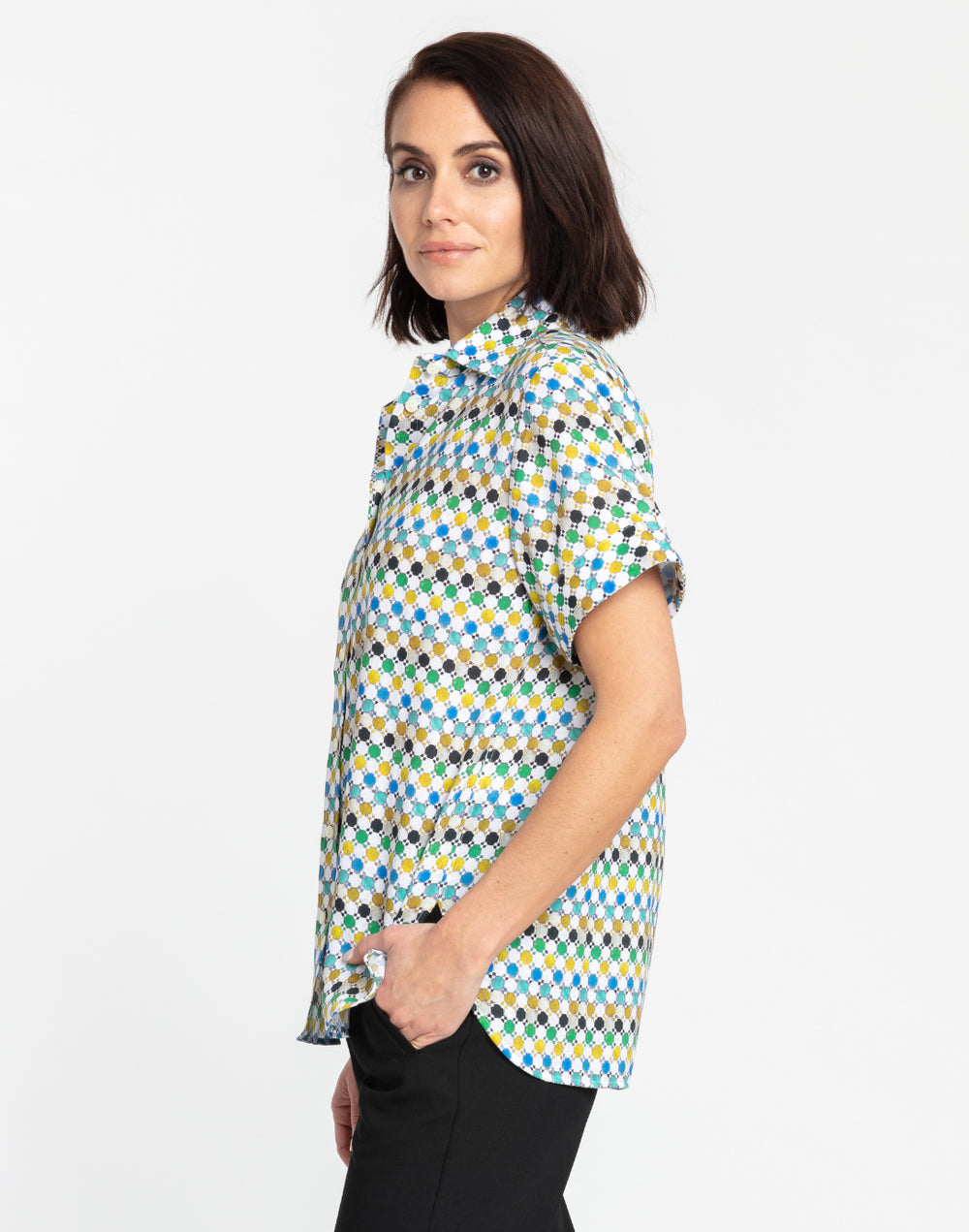 Layla Short Sleeve Mini Tile Luxe Linen Print Shirt