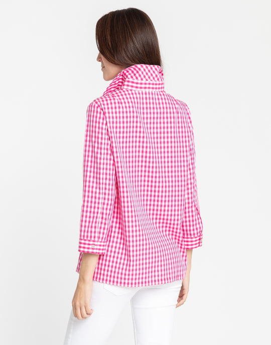 Alison 3/4 Sleeve Classic Mini Gingham Shirt